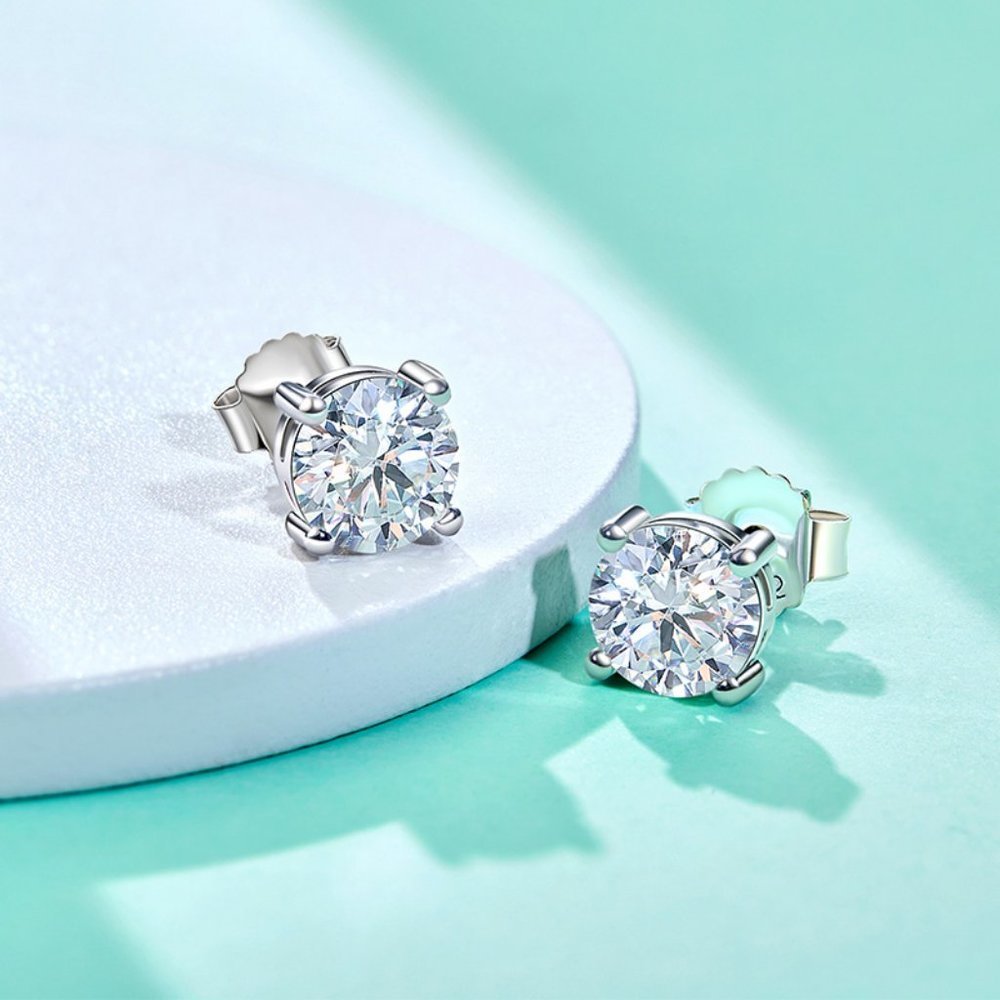 Certified 4ct. t.w. Moissanite Diamond Round Stud Earrings NEW A - Picture 7 of 12